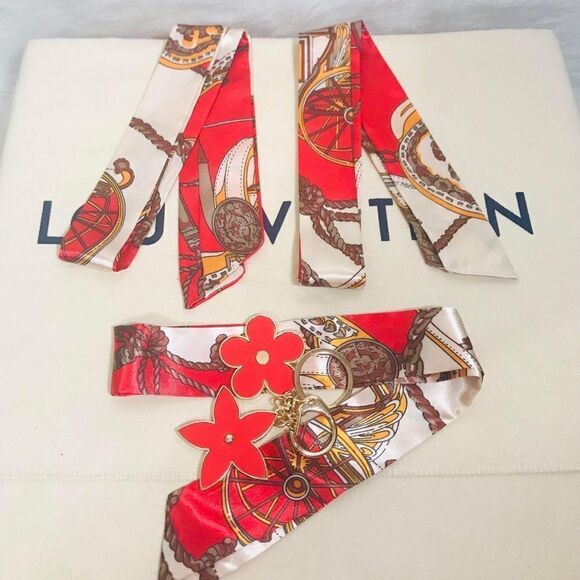 COPY - Silk Scarf Twilly and Red  Bag Charm - Picture 2 of 3